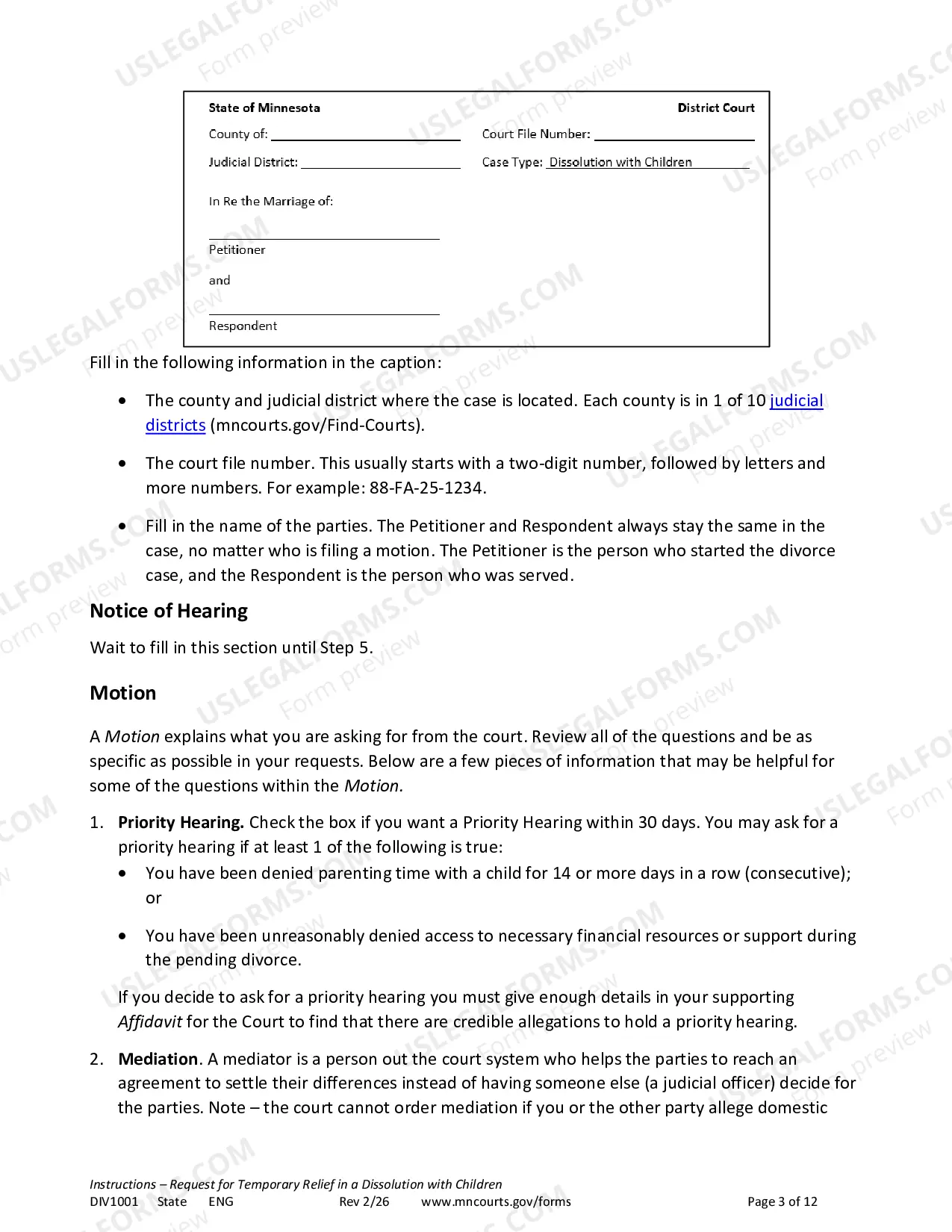 Preview Instructions - Temporary Relief with Children