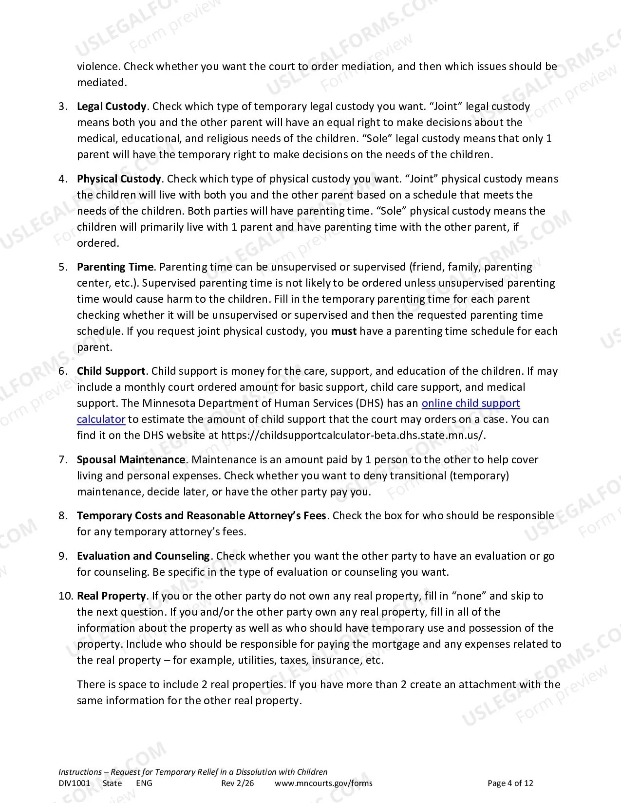 Preview Instructions - Temporary Relief with Children