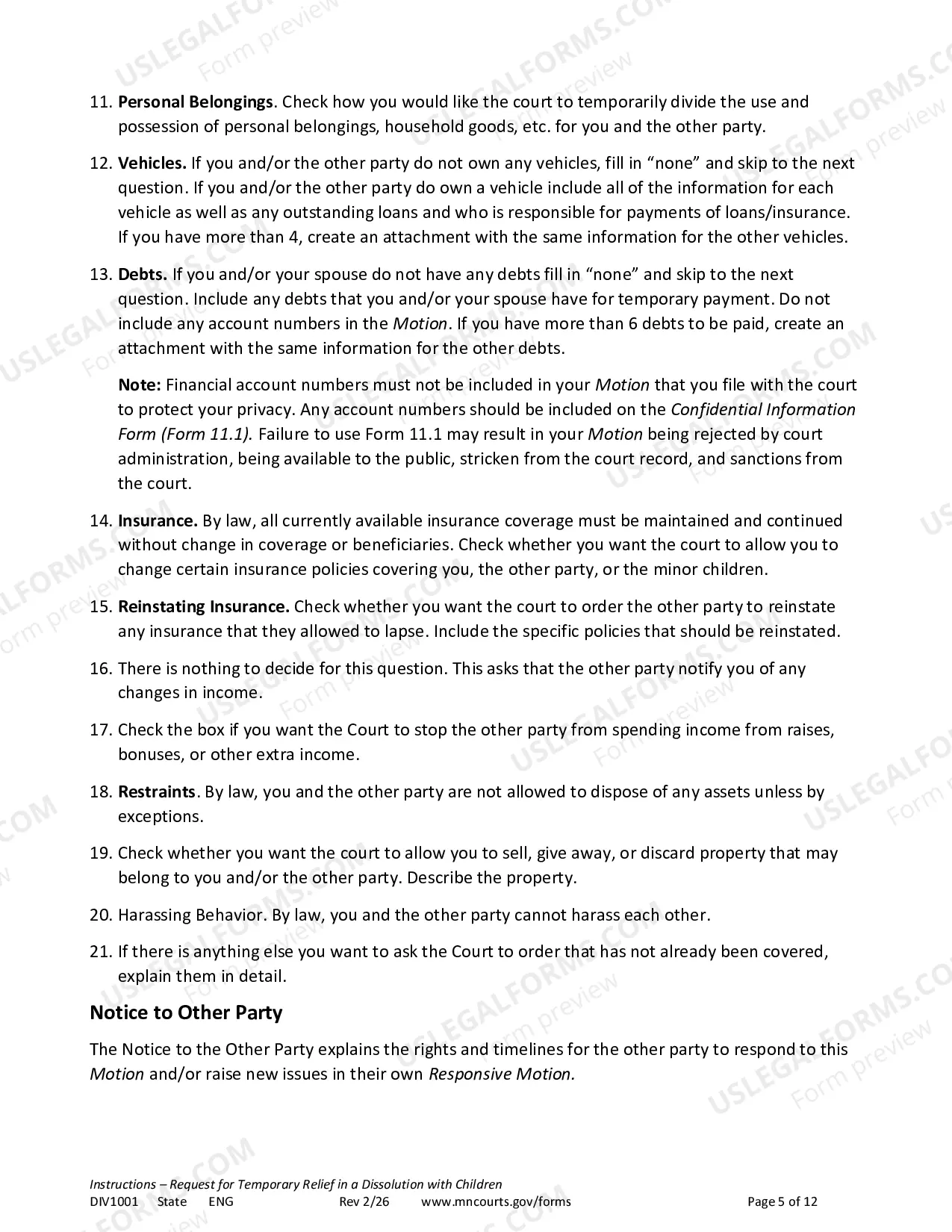 Preview Instructions - Temporary Relief with Children