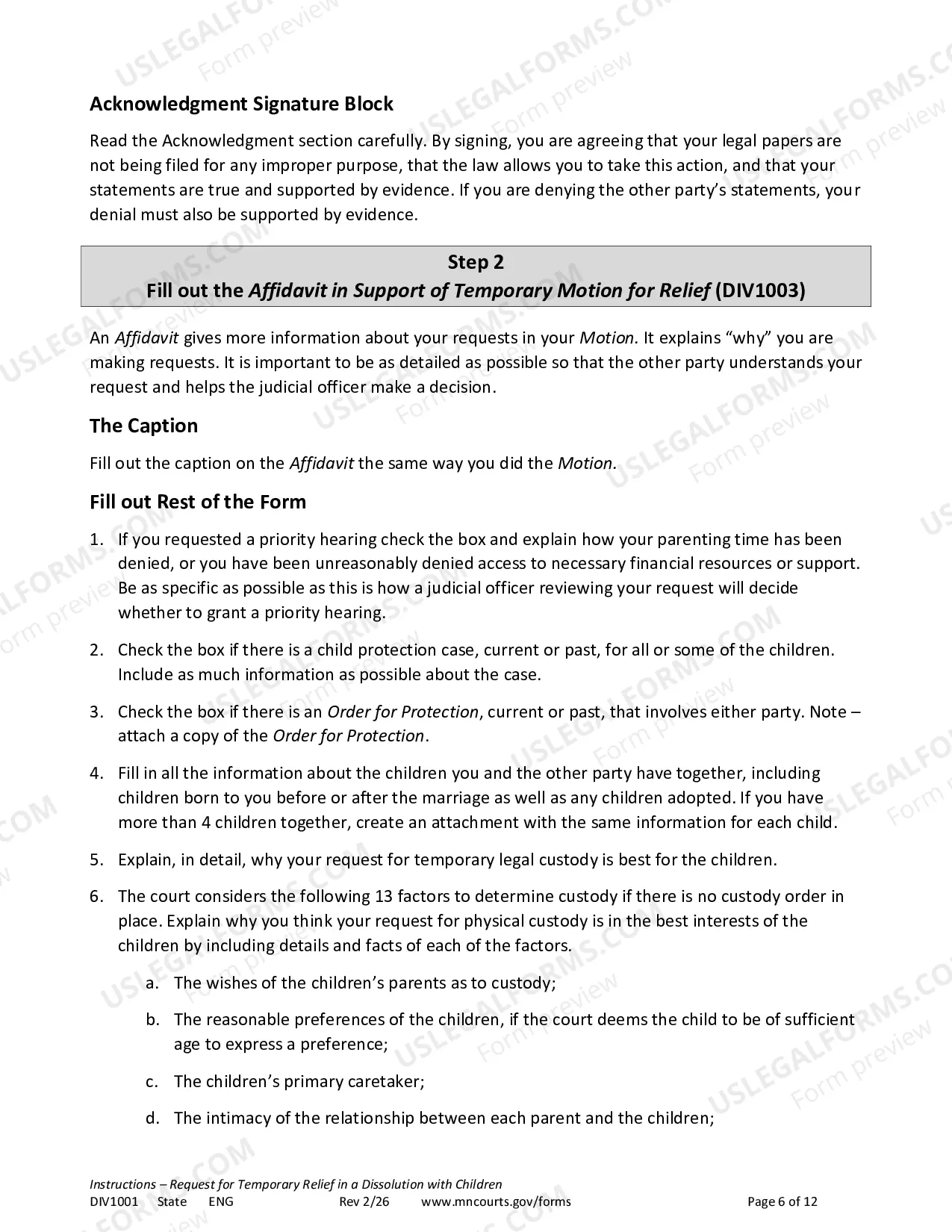 Preview Instructions - Temporary Relief with Children