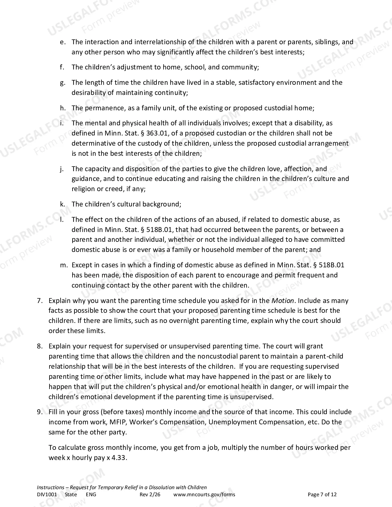 Preview Instructions - Temporary Relief with Children