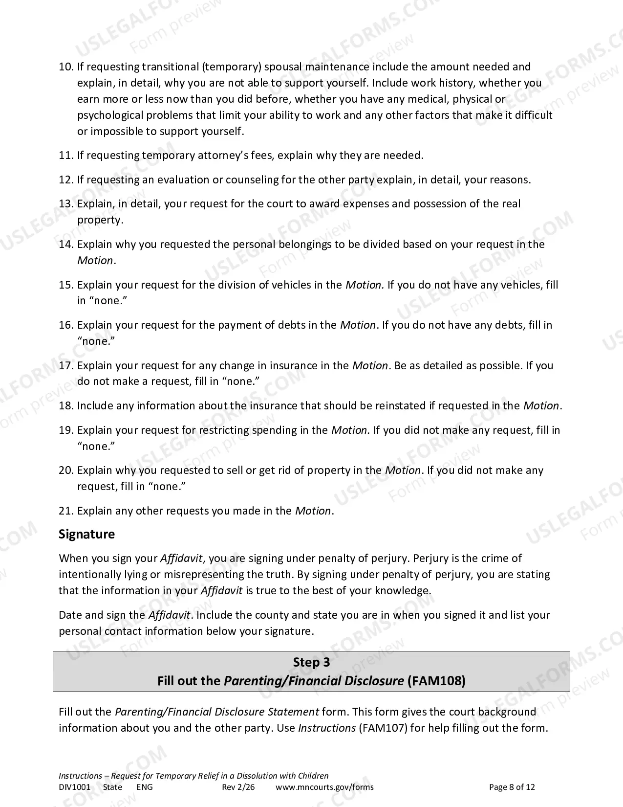 Preview Instructions - Temporary Relief with Children