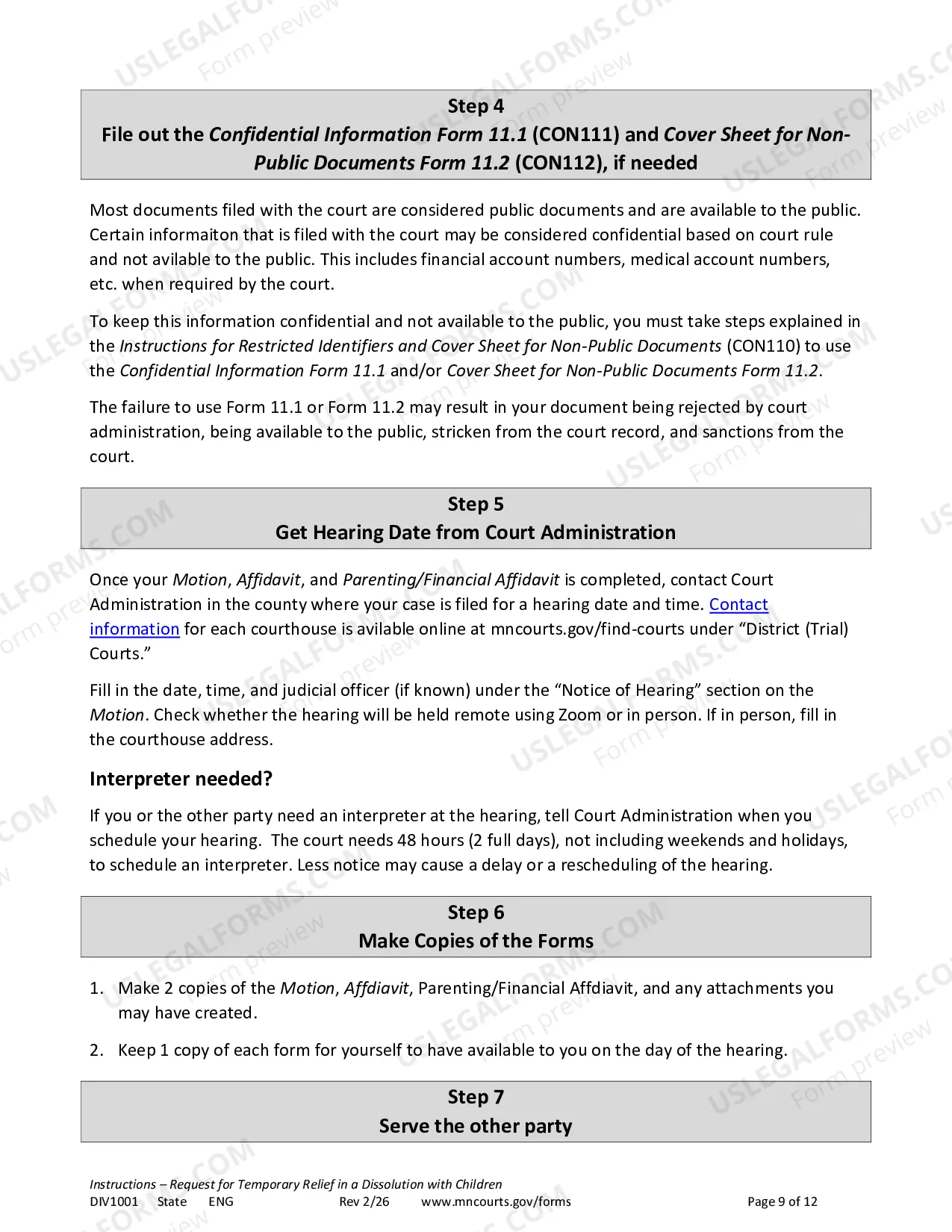 Preview Instructions - Temporary Relief with Children