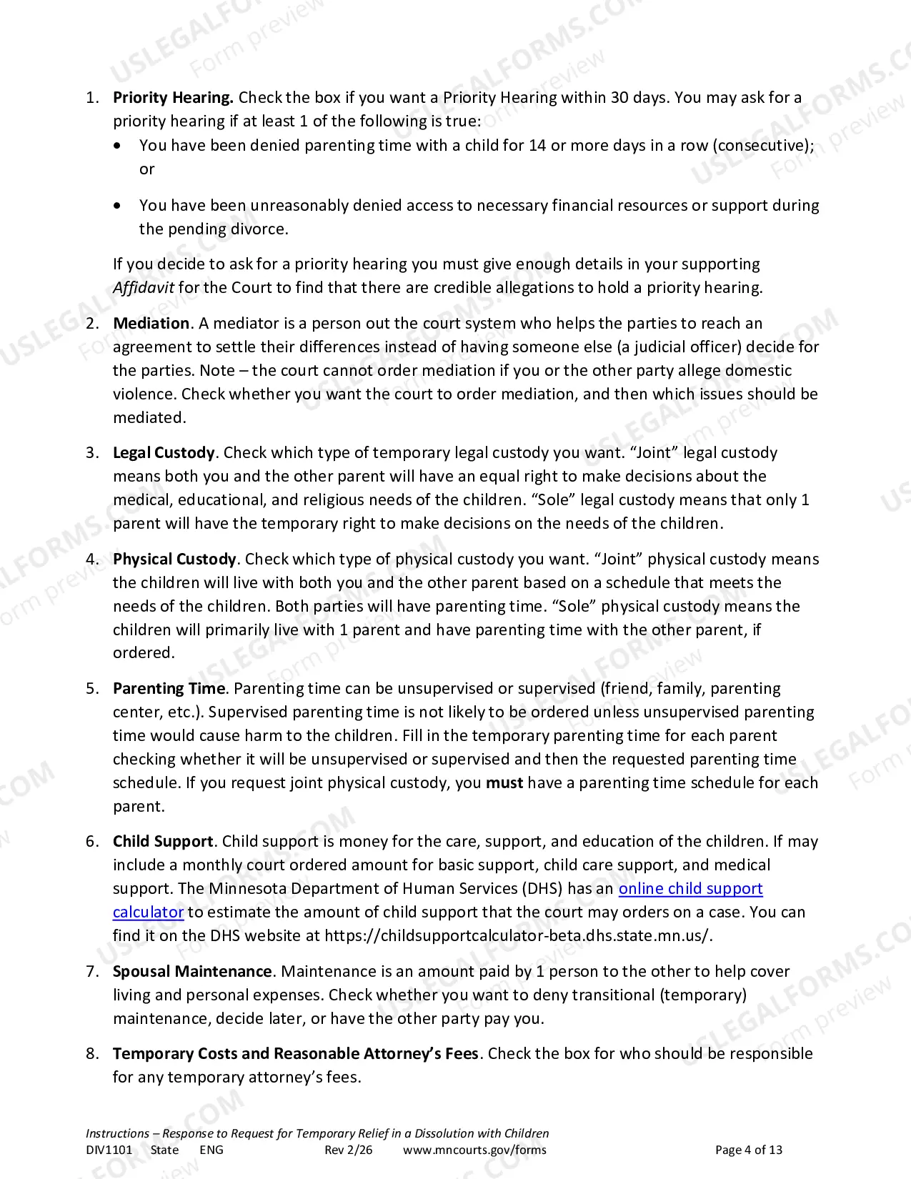 Preview Instructions - Response to Temporary Relief with Children