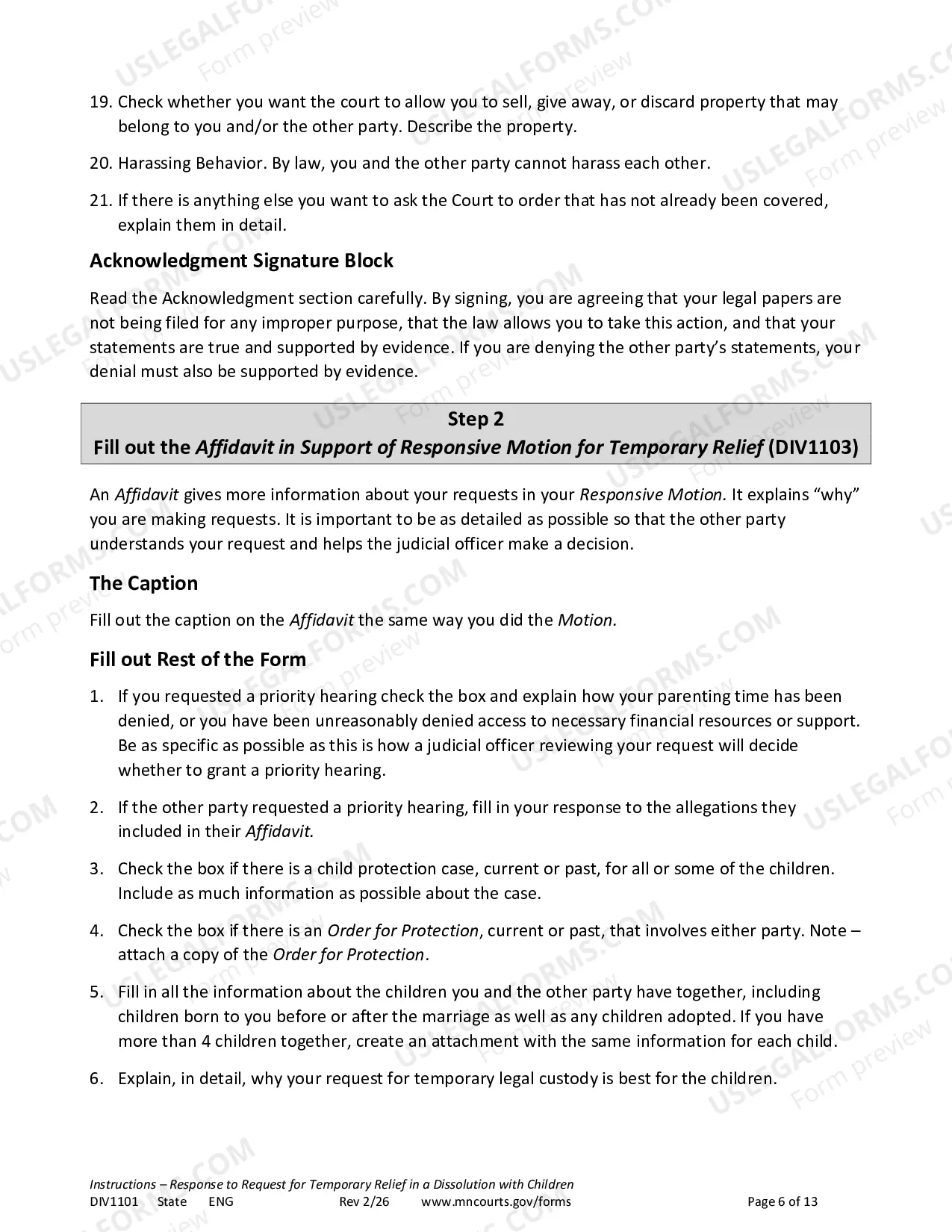 Preview Instructions - Response to Temporary Relief with Children
