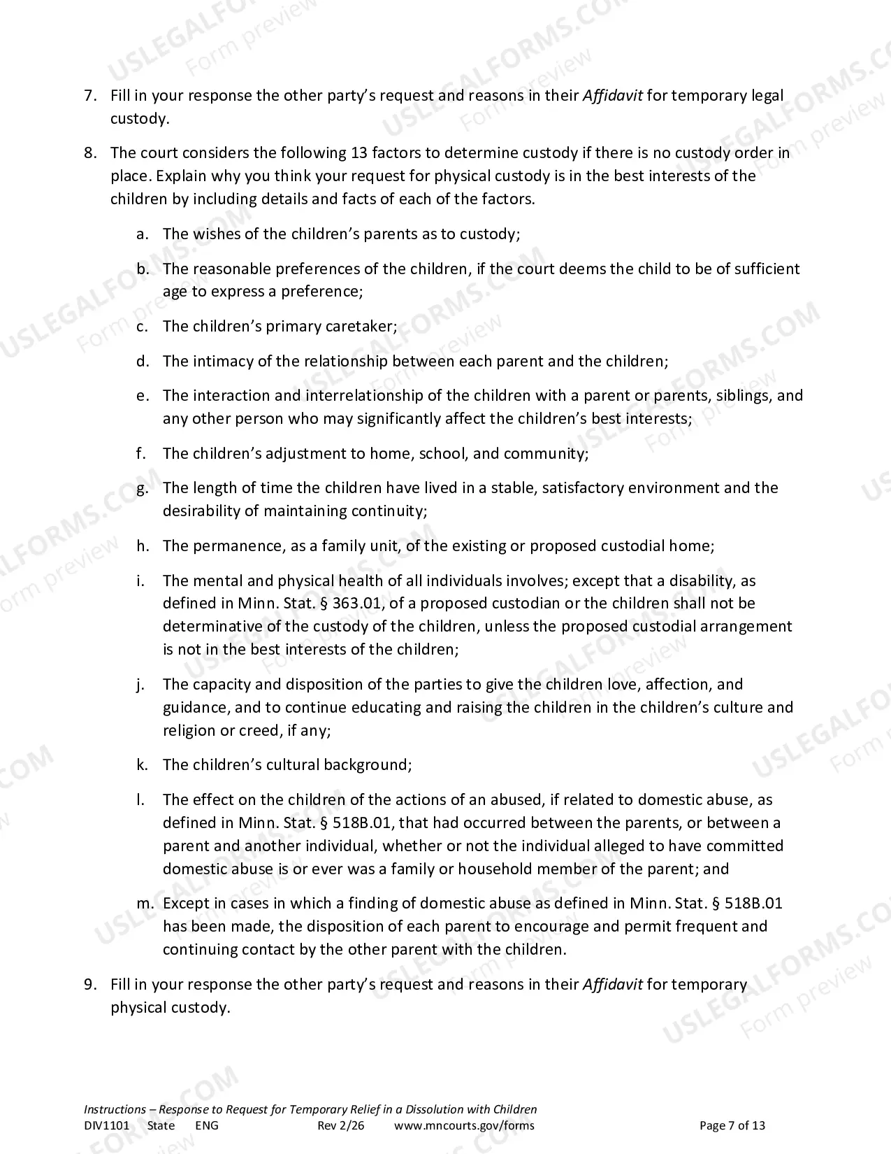 Preview Instructions - Response to Temporary Relief with Children
