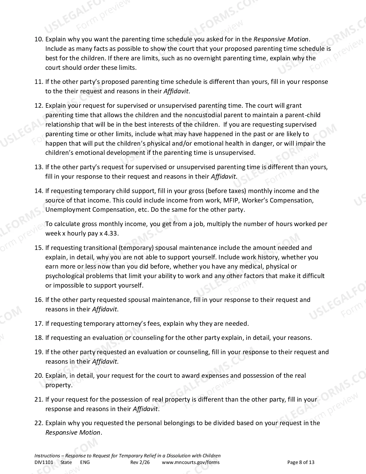 Preview Instructions - Response to Temporary Relief with Children