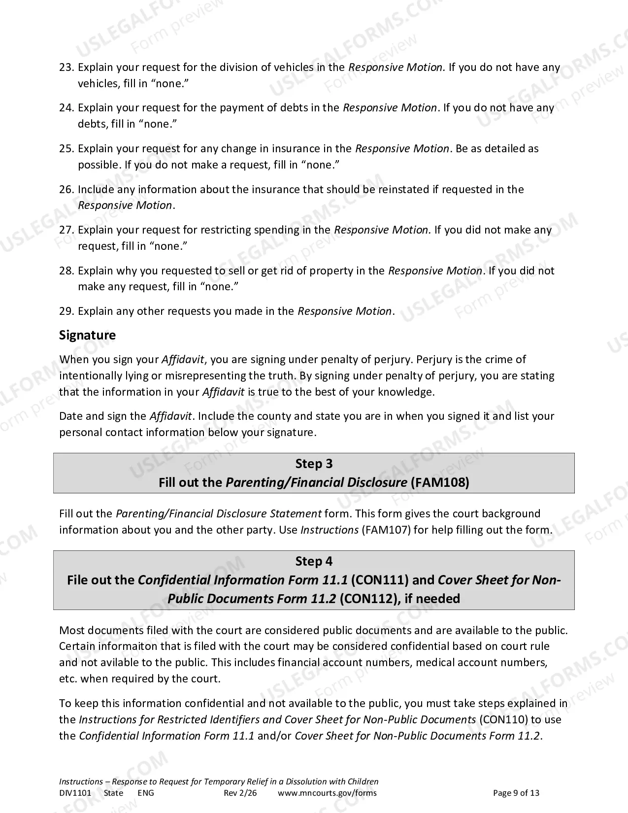 Preview Instructions - Response to Temporary Relief with Children