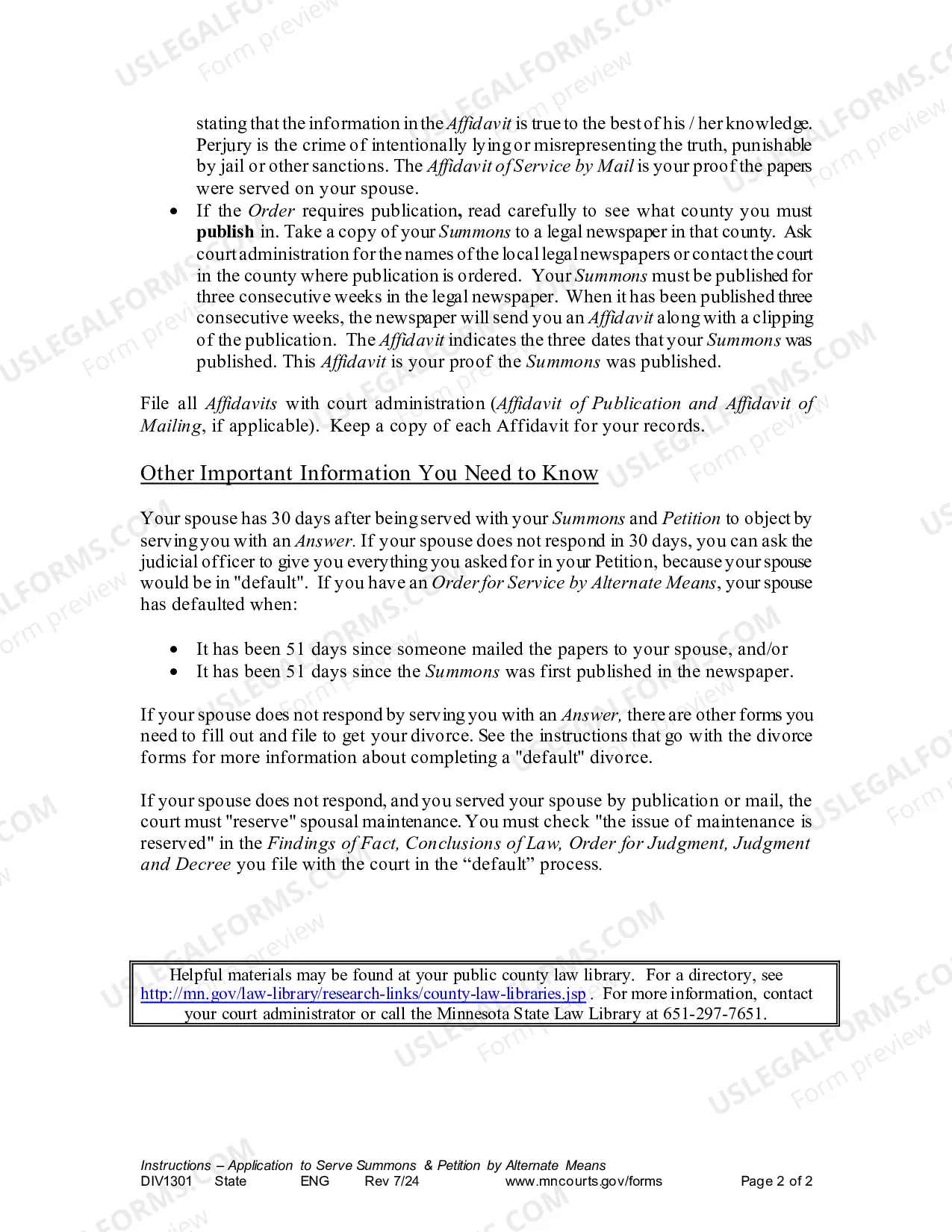Preview Instructions - Application to Serve Summons & Petition by Alternate Means