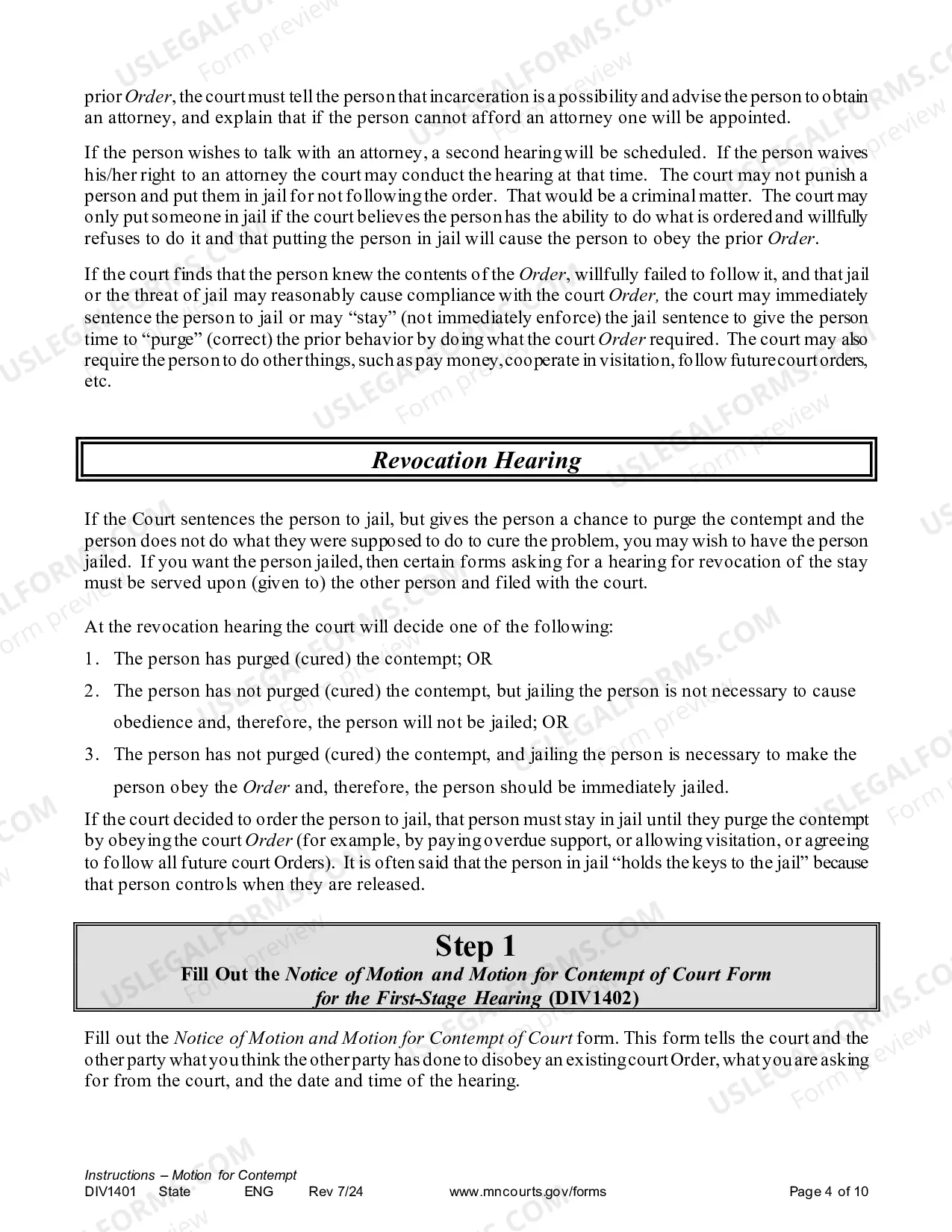 Preview Instructions - Contempt Motion for Divorce Decree