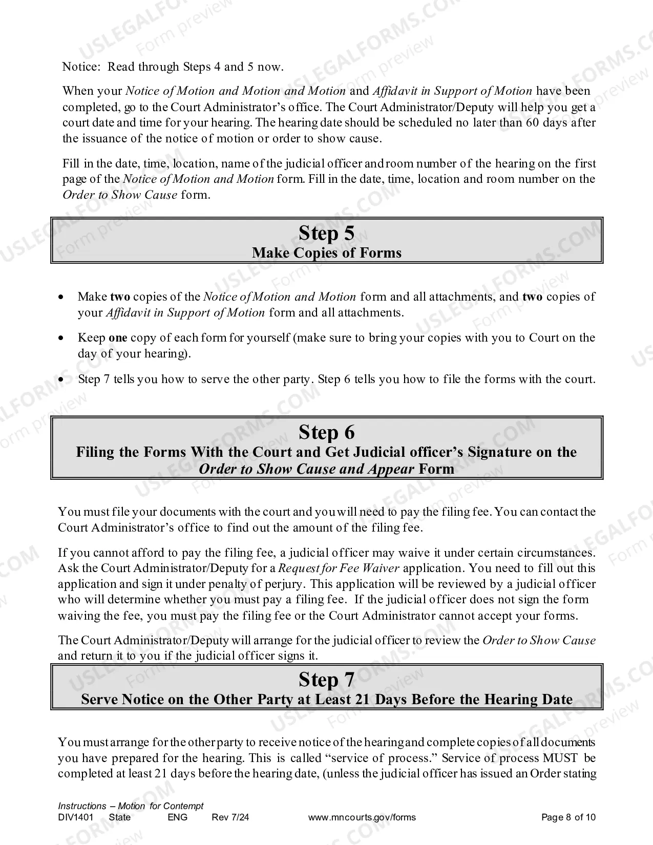 Preview Instructions - Contempt Motion for Divorce Decree