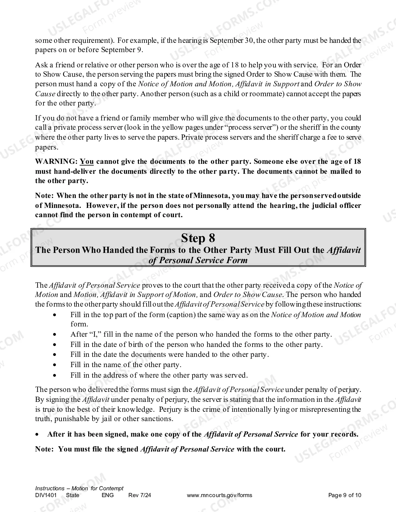 Preview Instructions - Contempt Motion for Divorce Decree