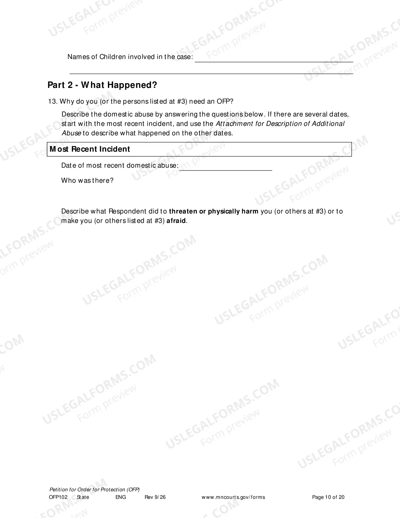 Preview Petitioners Affidavit and Petition For Order For Protection