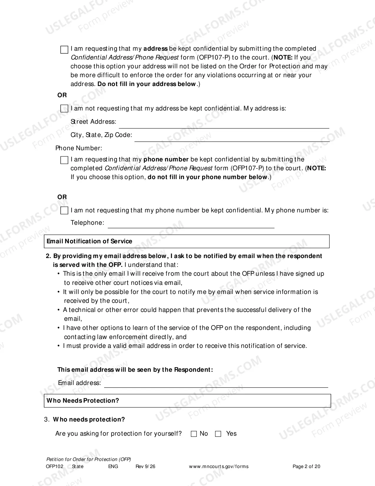 Preview Petitioners Affidavit and Petition For Order For Protection