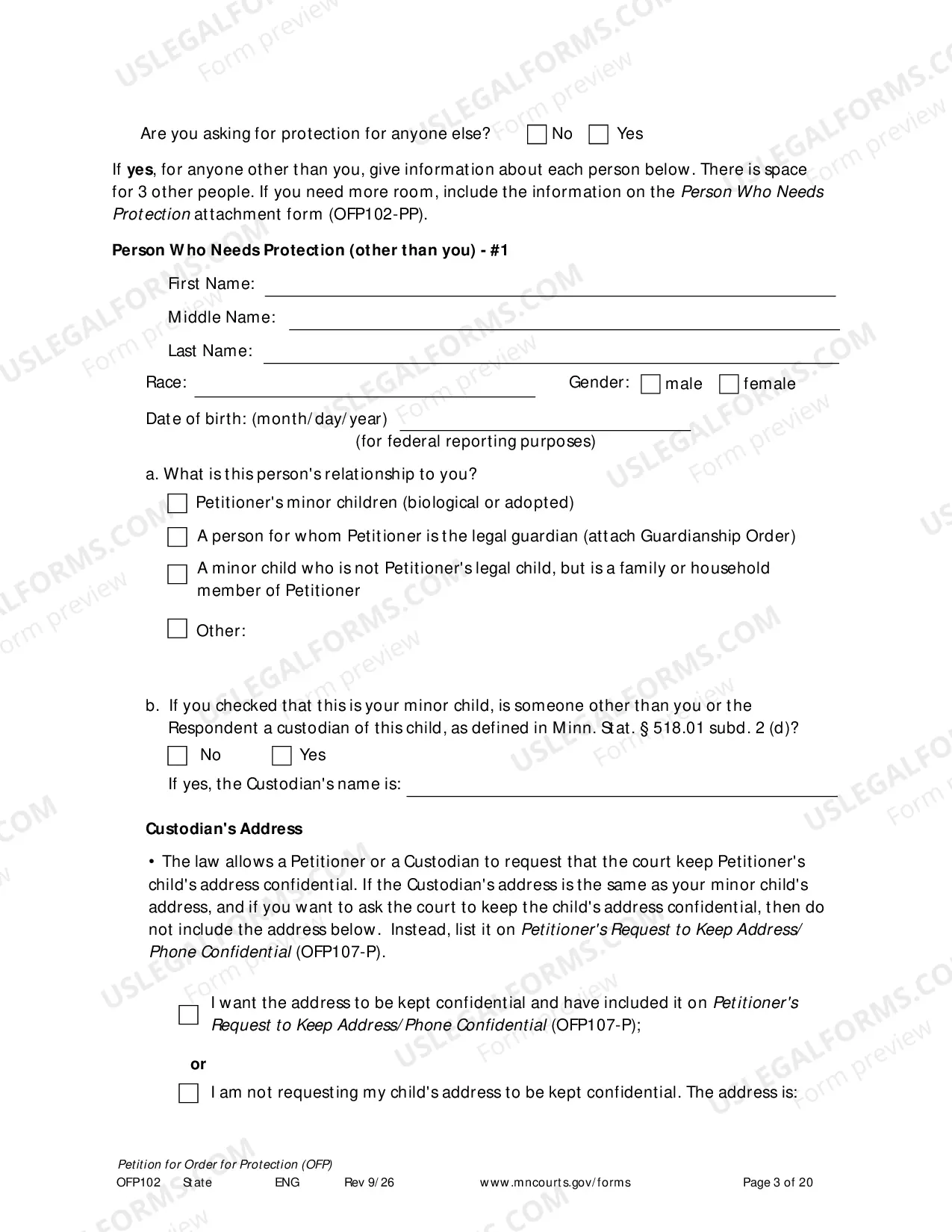 Preview Petitioners Affidavit and Petition For Order For Protection
