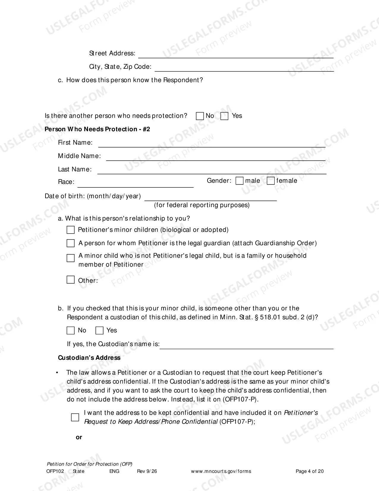 Preview Petitioners Affidavit and Petition For Order For Protection