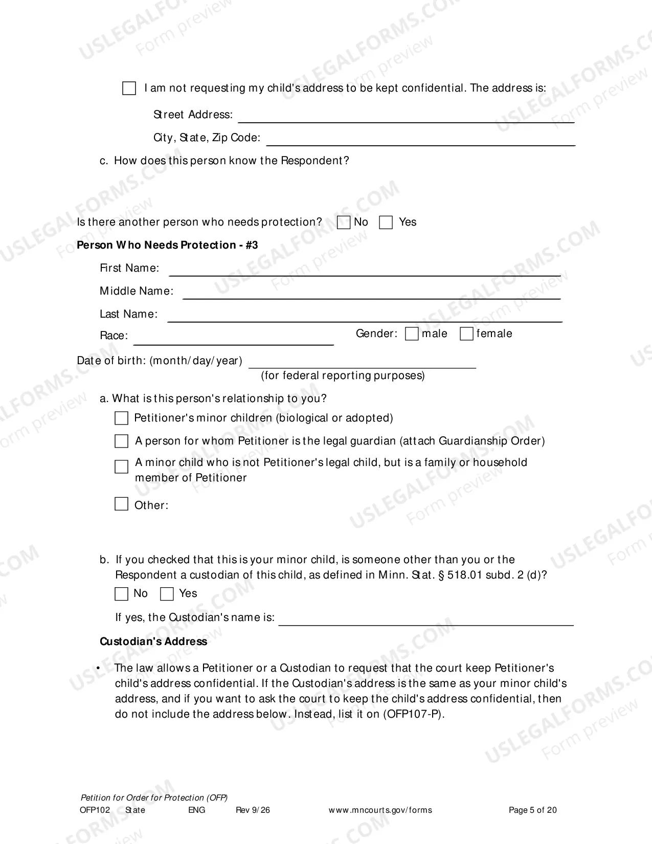 Preview Petitioners Affidavit and Petition For Order For Protection