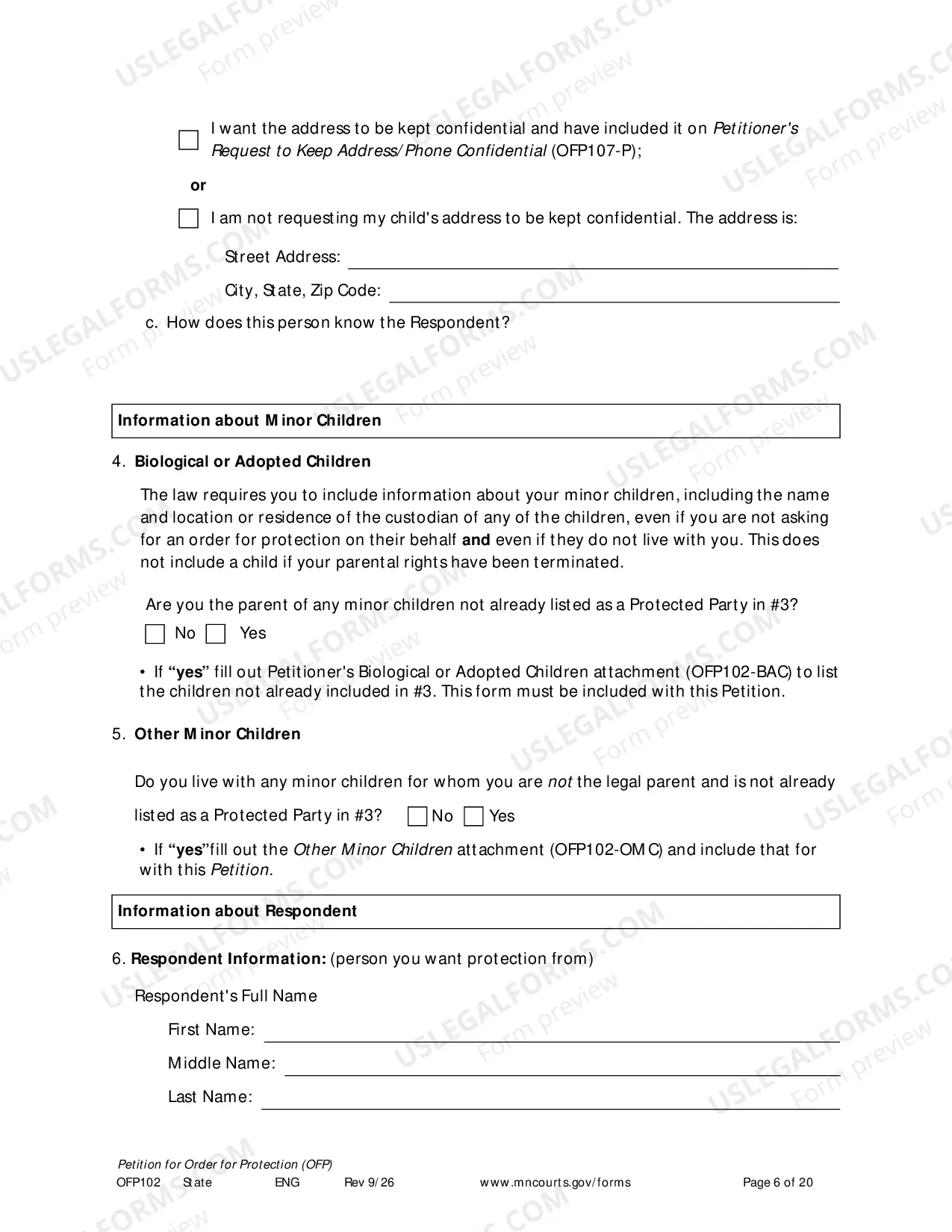 Preview Petitioners Affidavit and Petition For Order For Protection