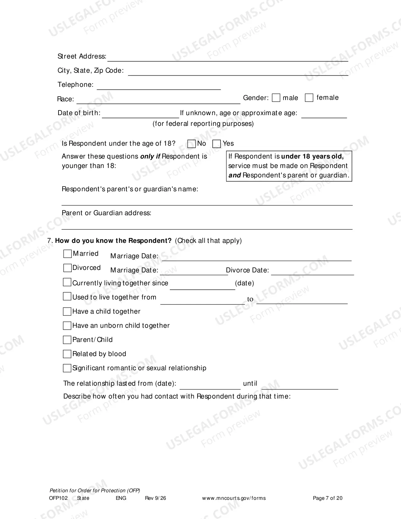 Preview Petitioners Affidavit and Petition For Order For Protection