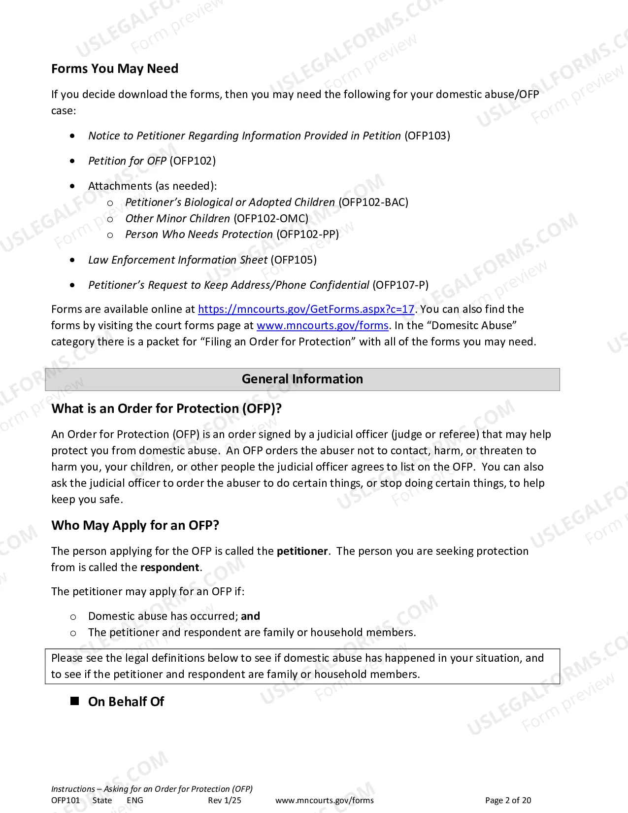 Preview Instructions - Applying for an Order for Protection