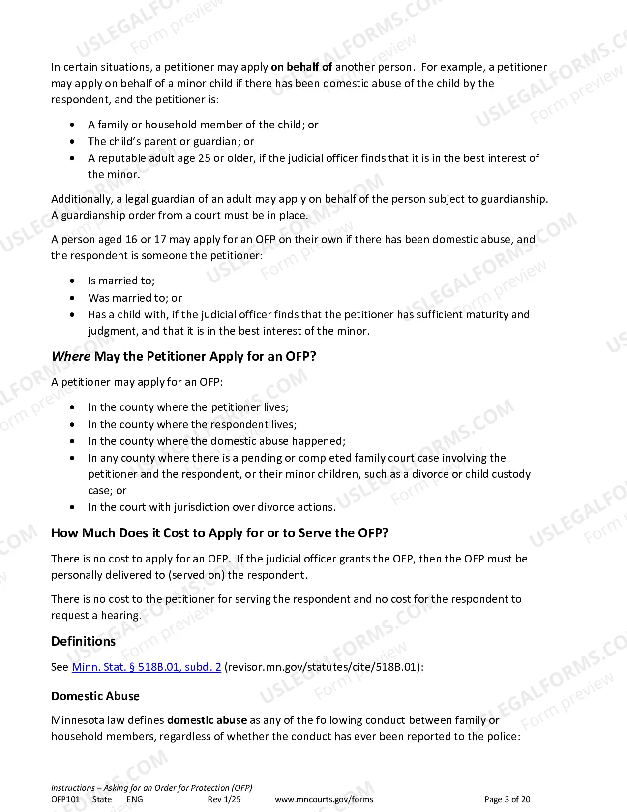 Preview Instructions - Applying for an Order for Protection