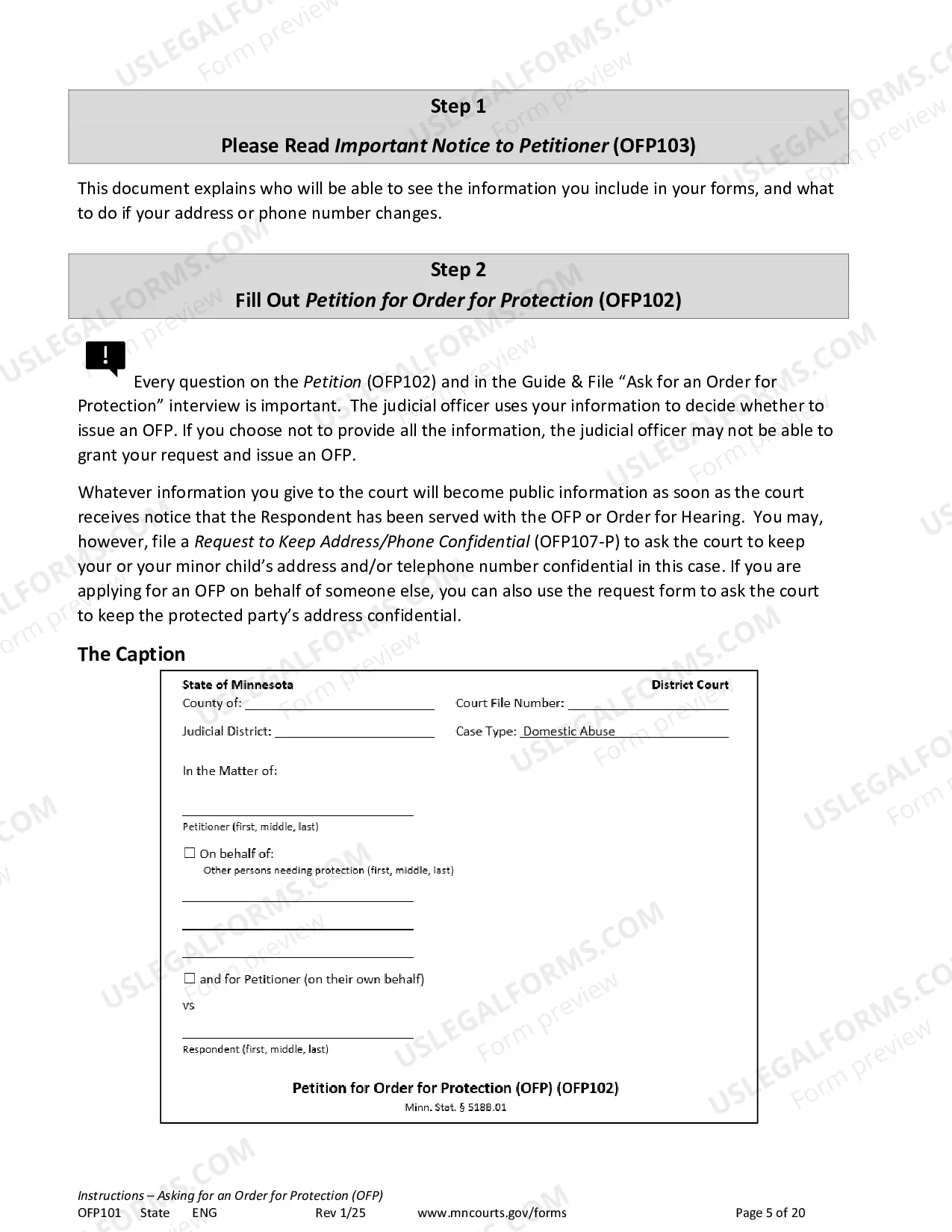 Preview Instructions - Applying for an Order for Protection