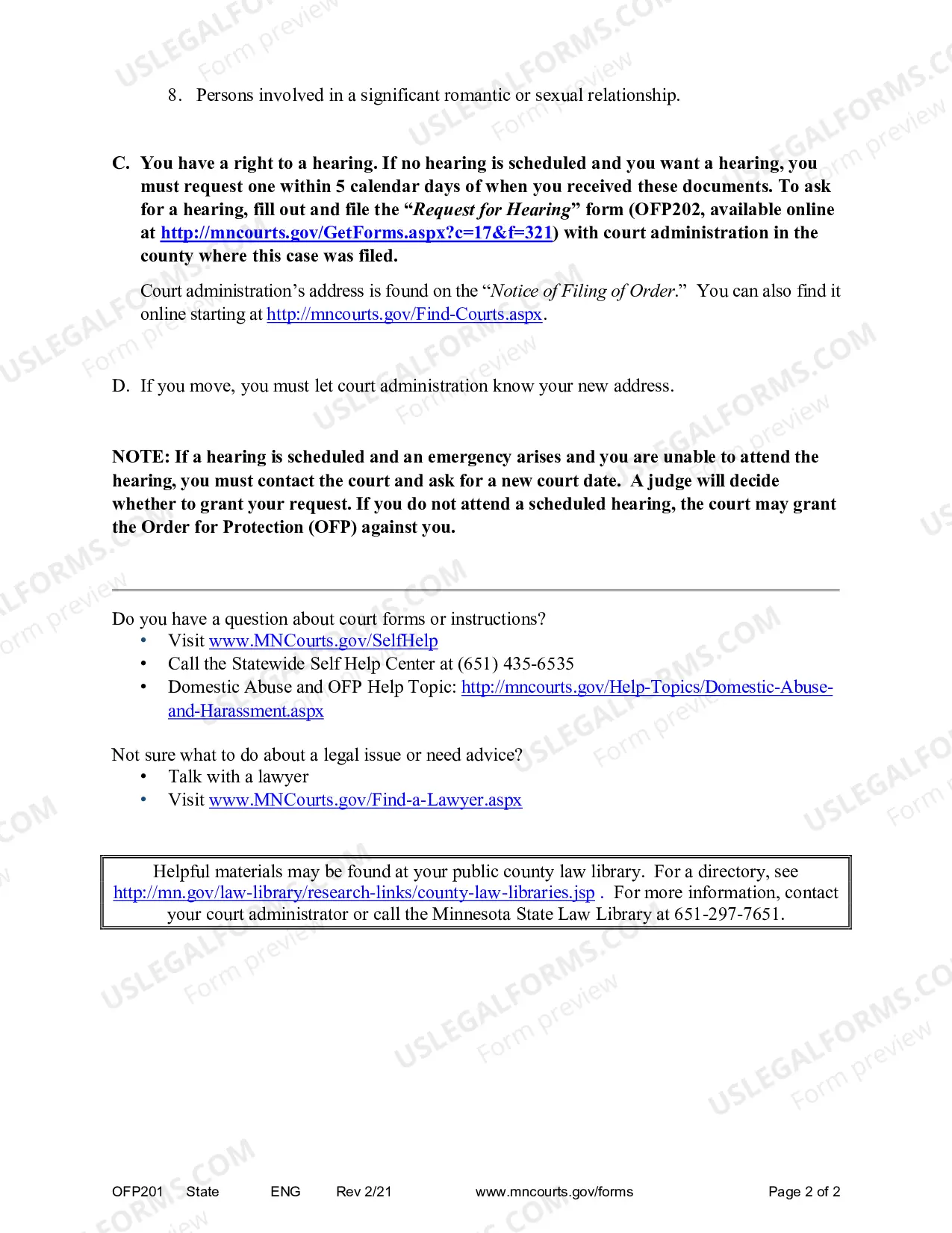 Preview Instructions - Responding to an Order for Protection Petition