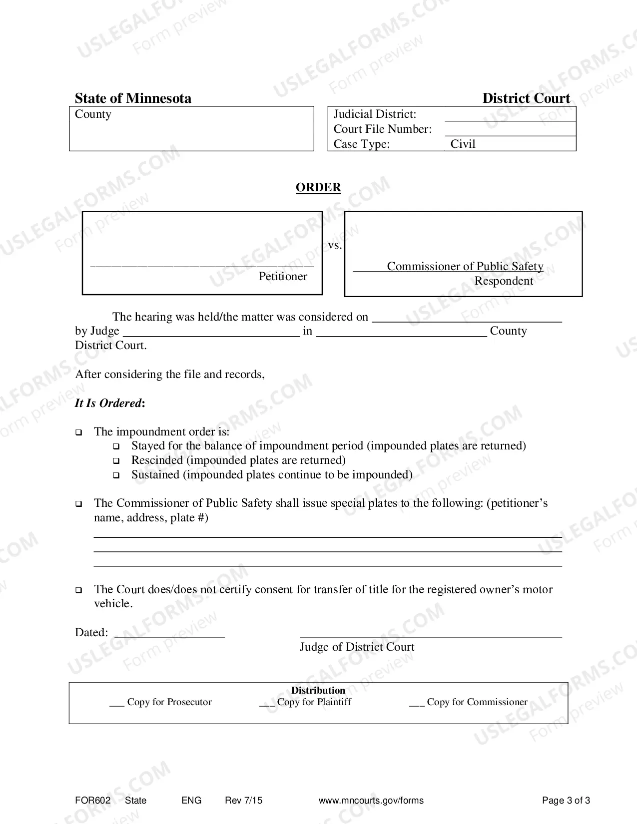Preview Petition For Review of Administrative Impoundment Order or Petition For Approval After Judicial Impoundment Order - and Order