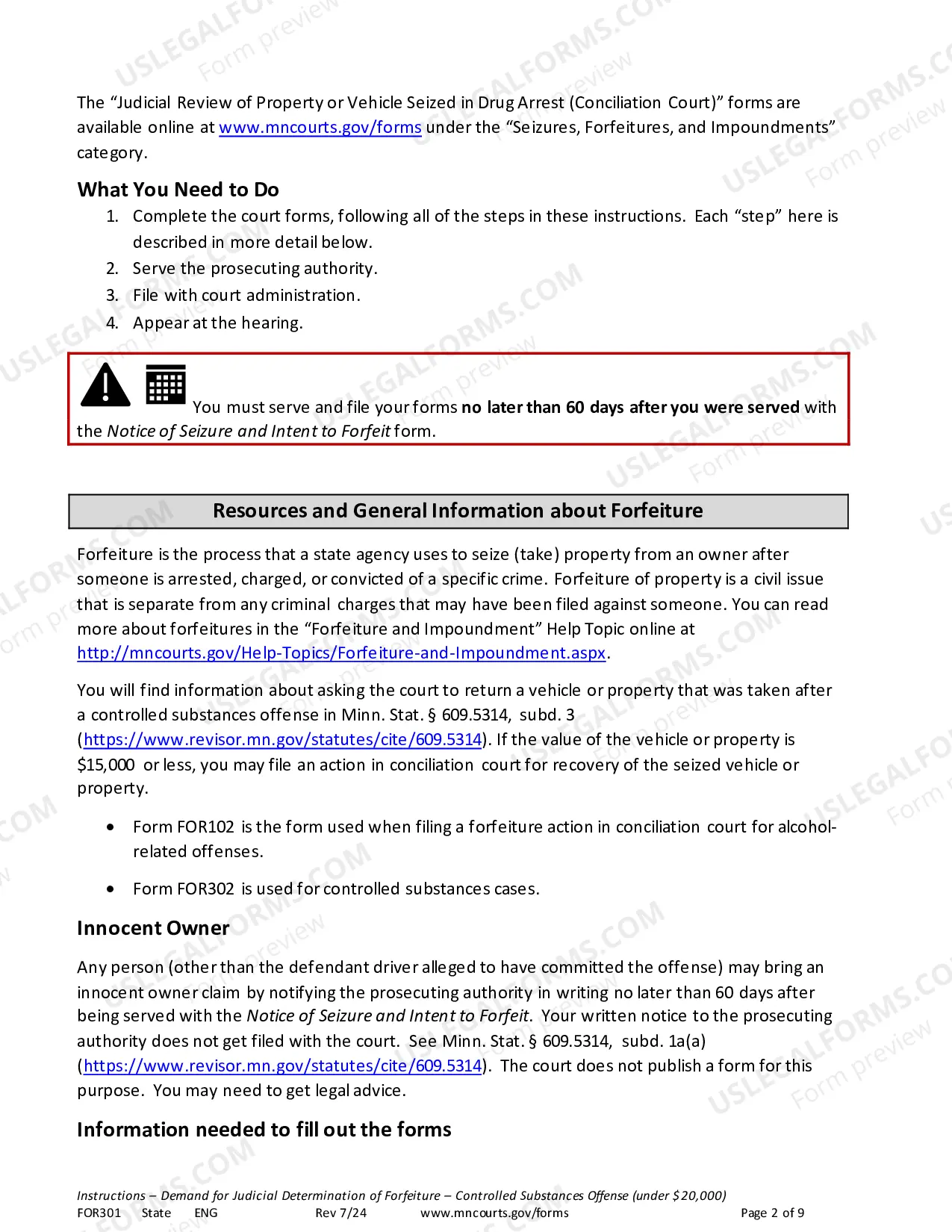 Preview Instructions - Conciliation Court Review of Property Seized in Drug Arrest ($15,000 or less)