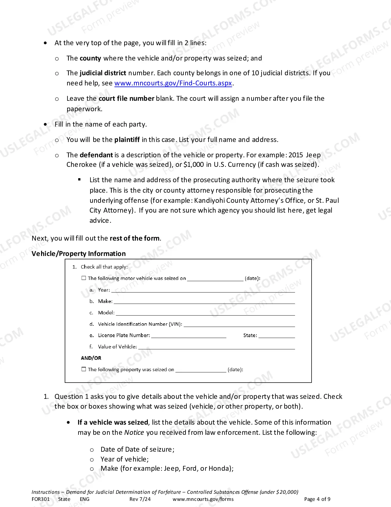 Preview Instructions - Conciliation Court Review of Property Seized in Drug Arrest ($15,000 or less)