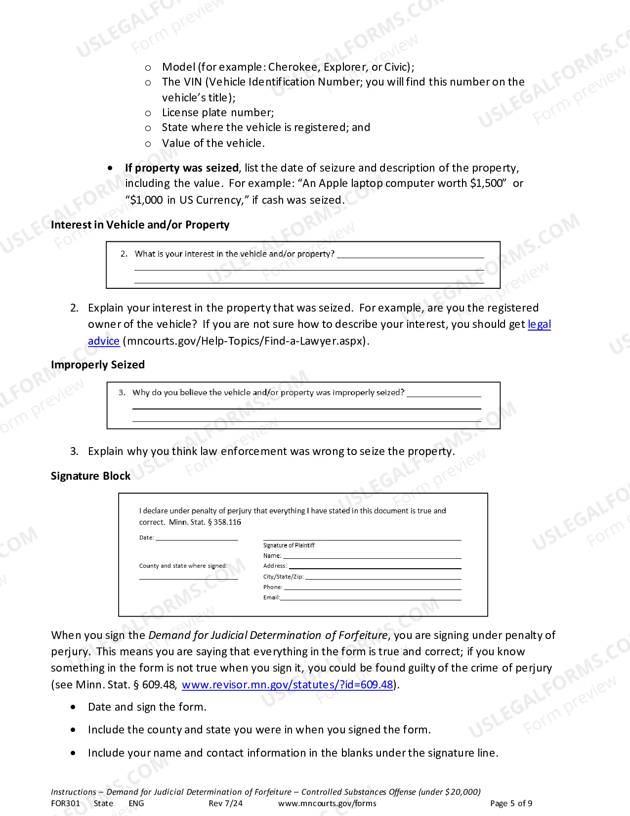 Preview Instructions - Conciliation Court Review of Property Seized in Drug Arrest ($15,000 or less)