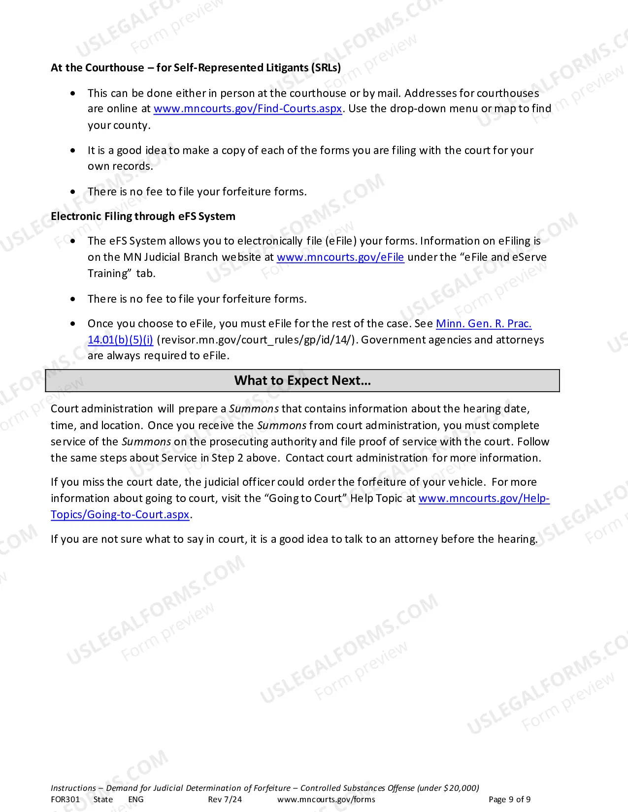 Preview Instructions - Conciliation Court Review of Property Seized in Drug Arrest ($15,000 or less)