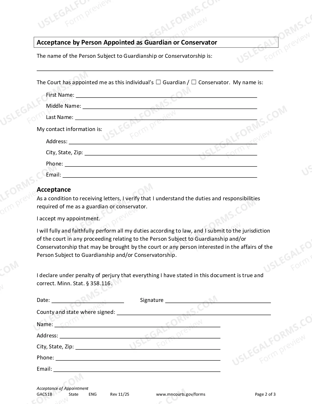 Preview Acceptance of Appointment and Oath