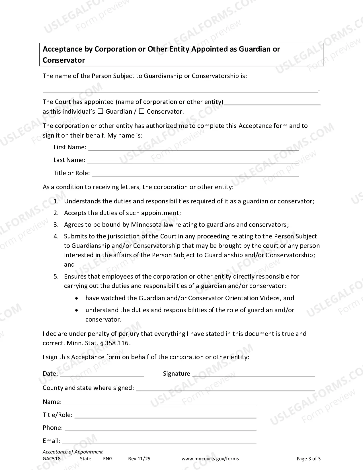 Preview Acceptance of Appointment and Oath