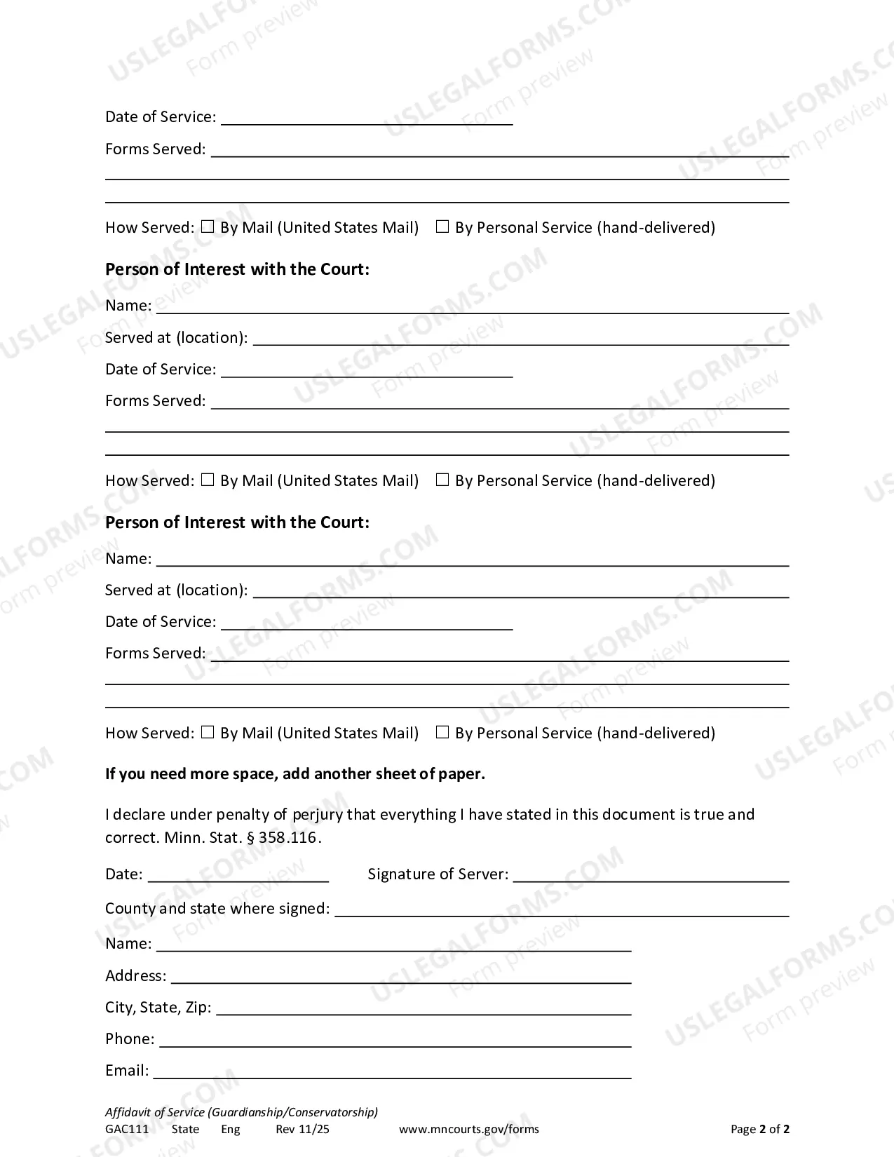 Preview Affidavit of Personal Service