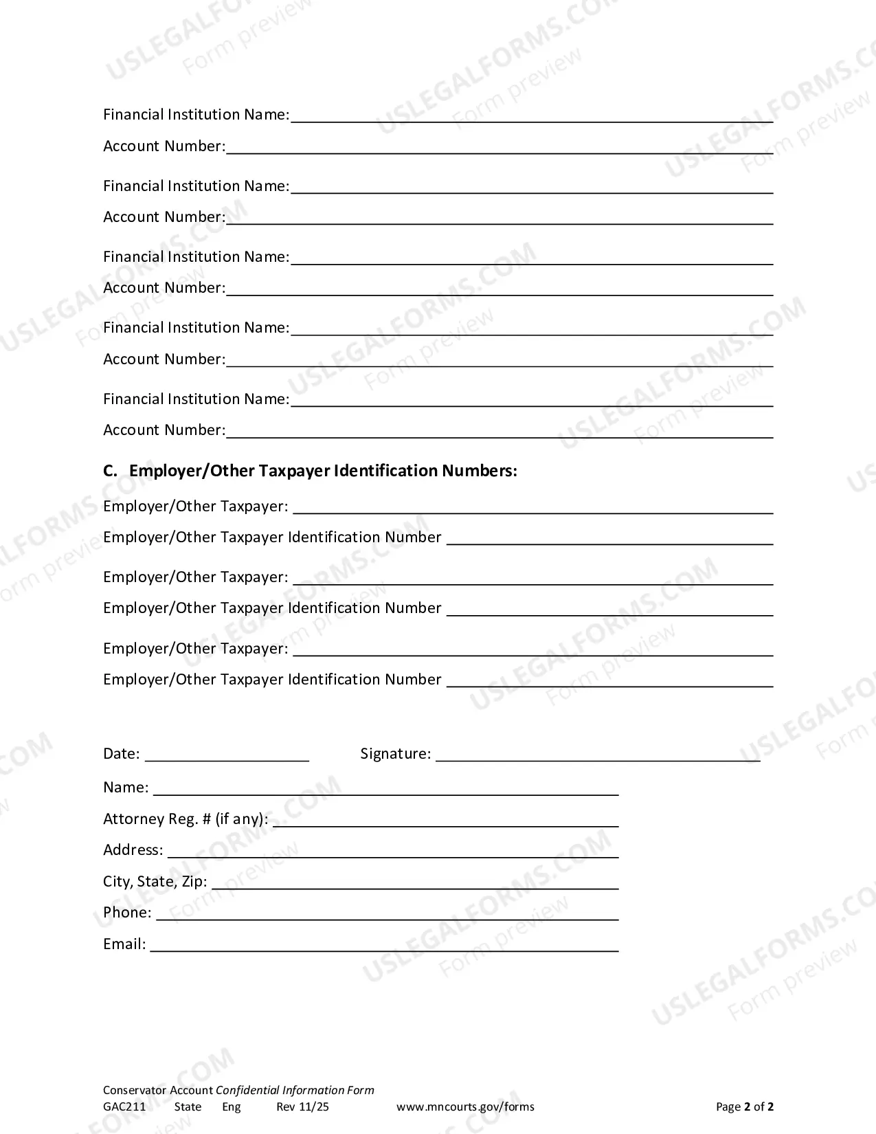Preview Conservatorship Account Confidential Information Form