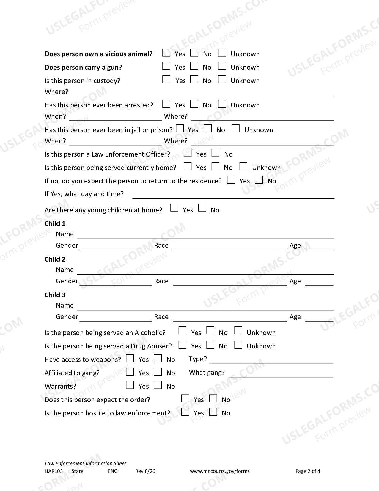 Preview Law Enforcement Sheet
