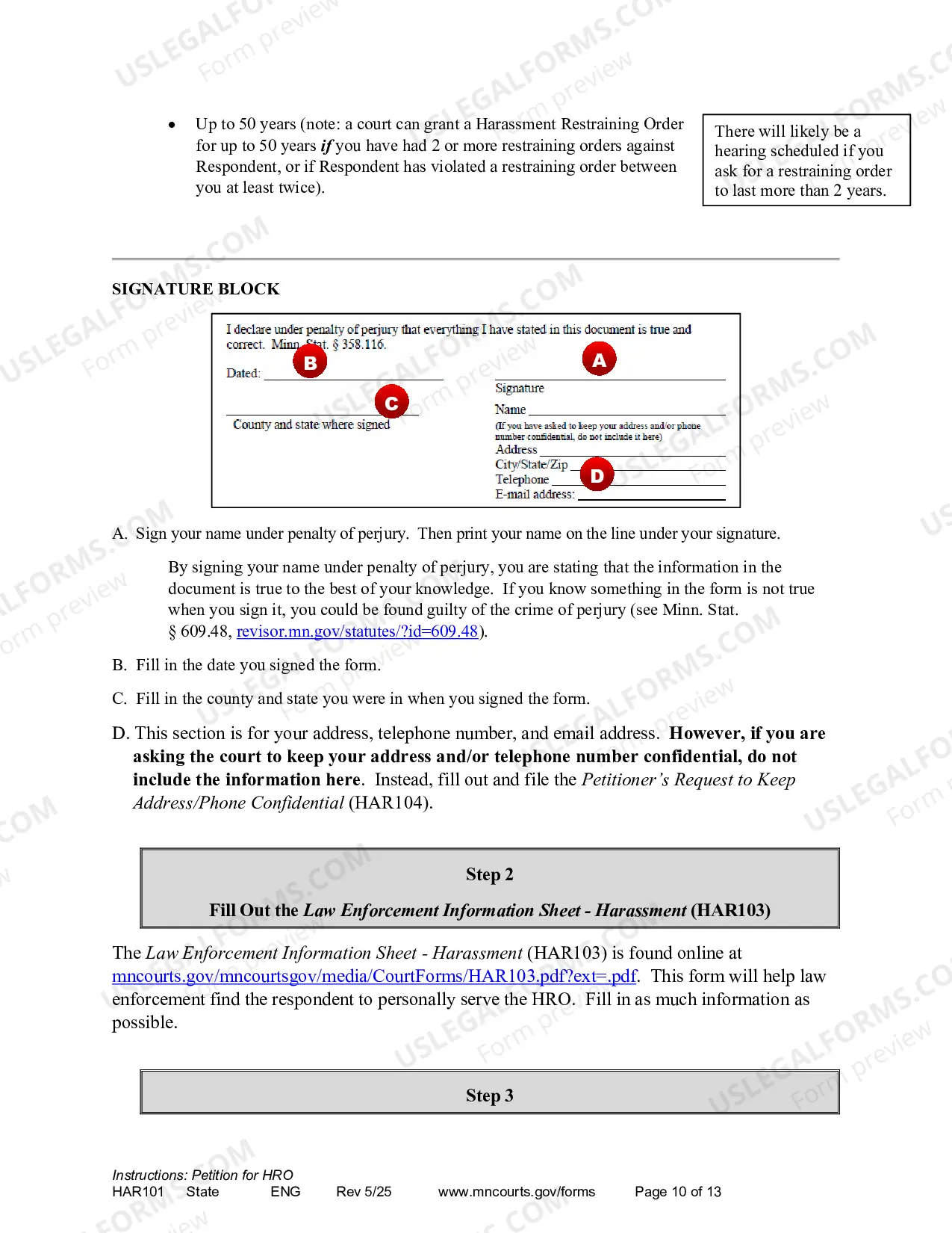 Preview Instructions - Applying for a Harassment Restraining Order