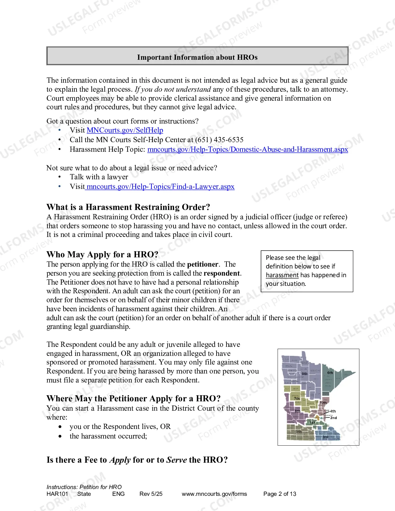 Preview Instructions - Applying for a Harassment Restraining Order