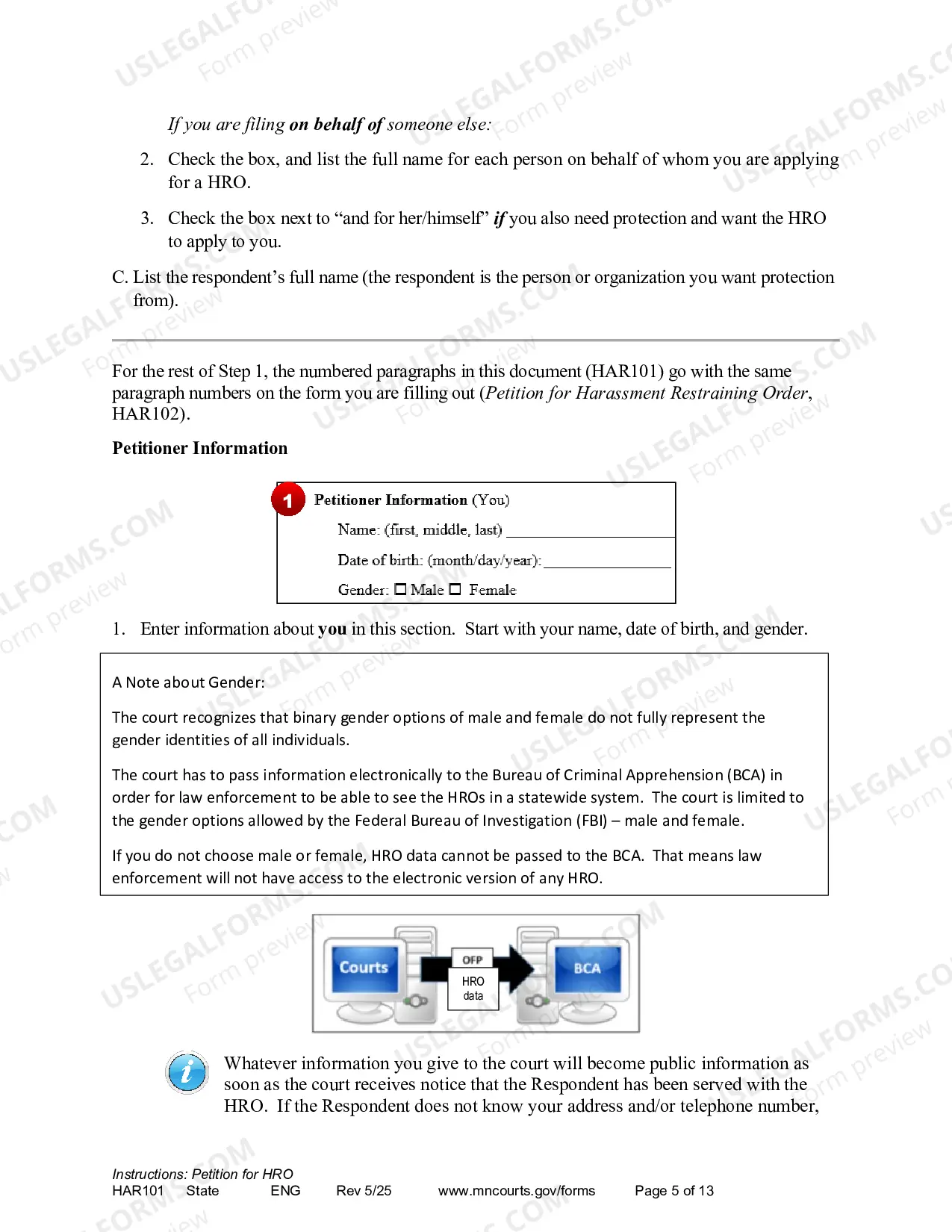 Preview Instructions - Applying for a Harassment Restraining Order
