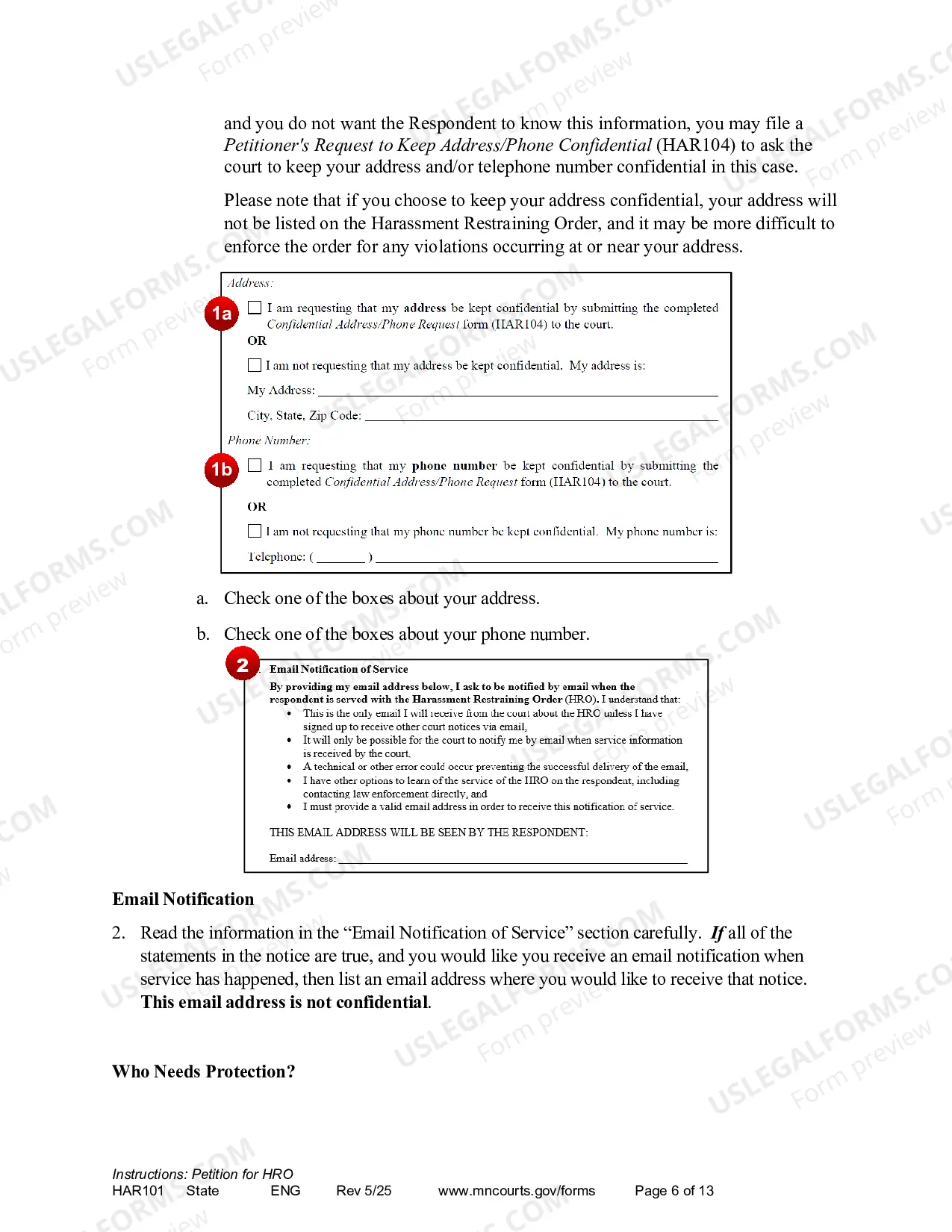 Preview Instructions - Applying for a Harassment Restraining Order
