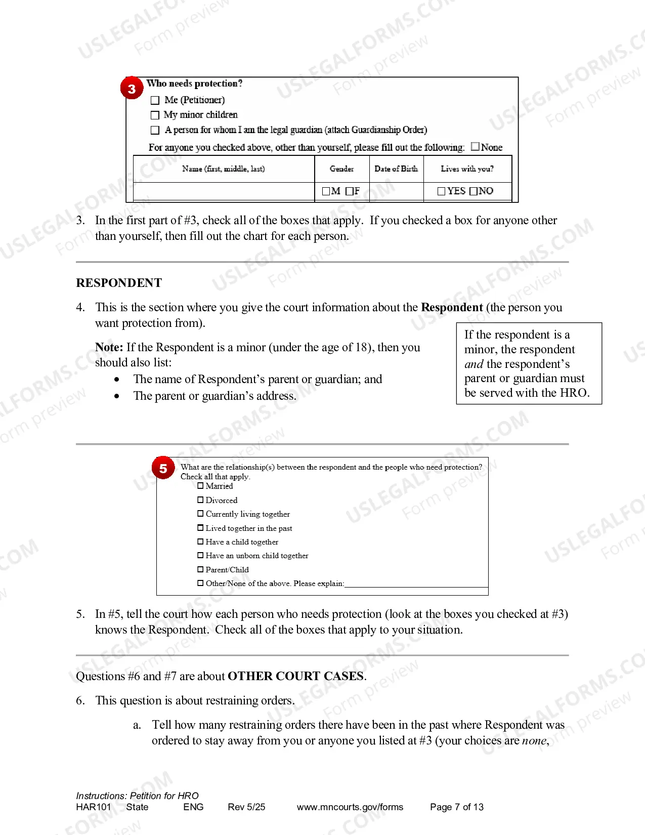 Preview Instructions - Applying for a Harassment Restraining Order