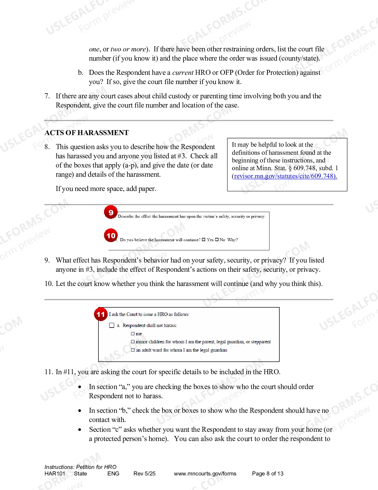 Preview Instructions - Applying for a Harassment Restraining Order