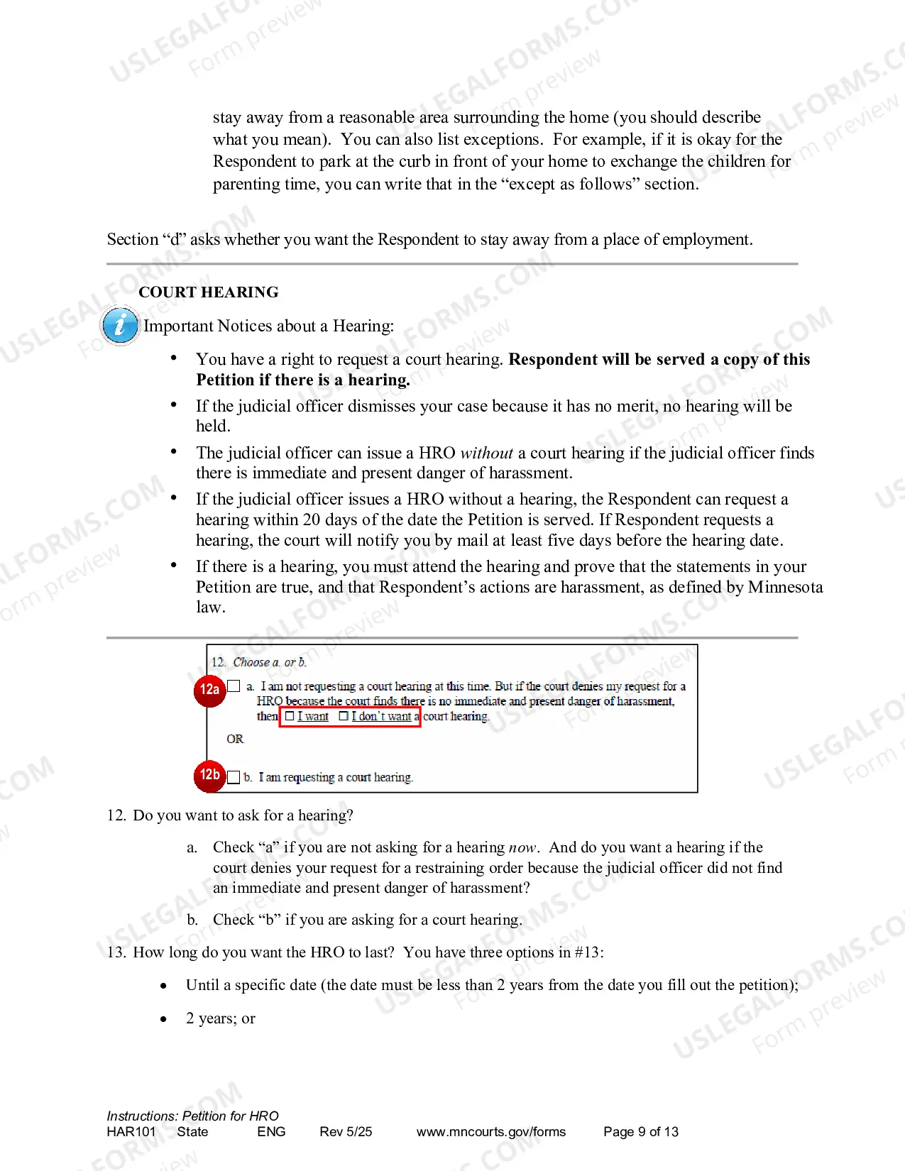 Preview Instructions - Applying for a Harassment Restraining Order