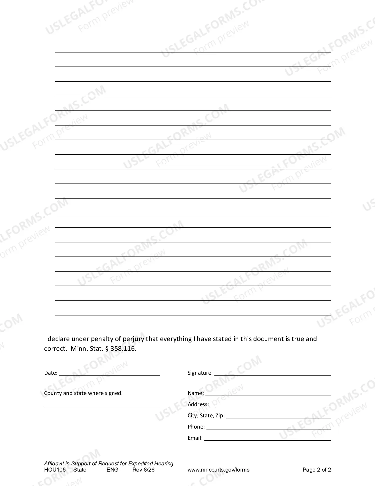 Preview Affidavit In Support of Request For Expedited Hearing (Eviction)