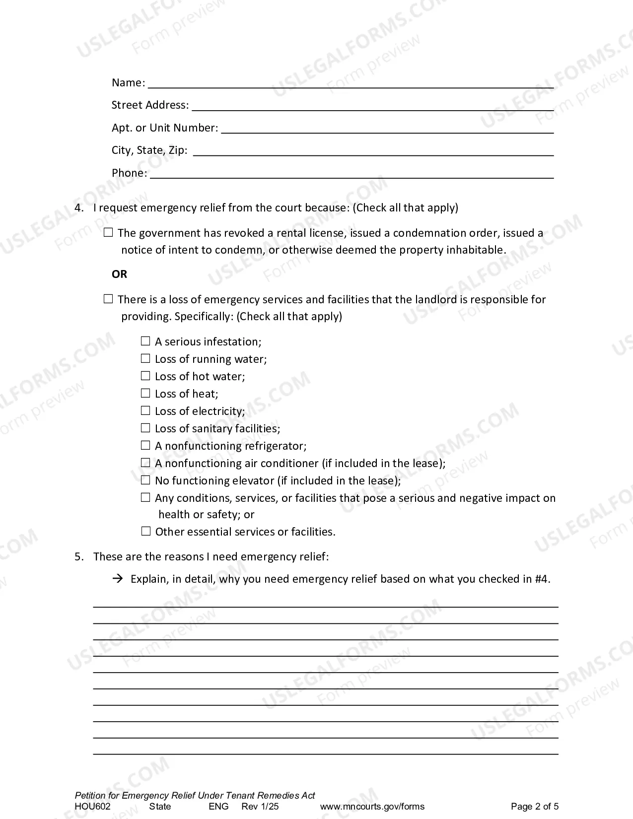 Preview Petition For Emergency Relief Under Tenant Remedies Act