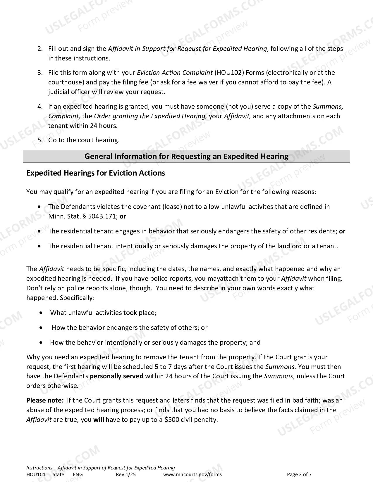 Preview Instructions - Affidavit in Support of Request for Expedited Hearing