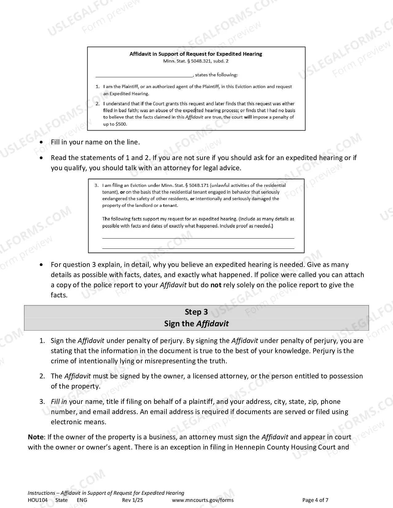 Preview Instructions - Affidavit in Support of Request for Expedited Hearing