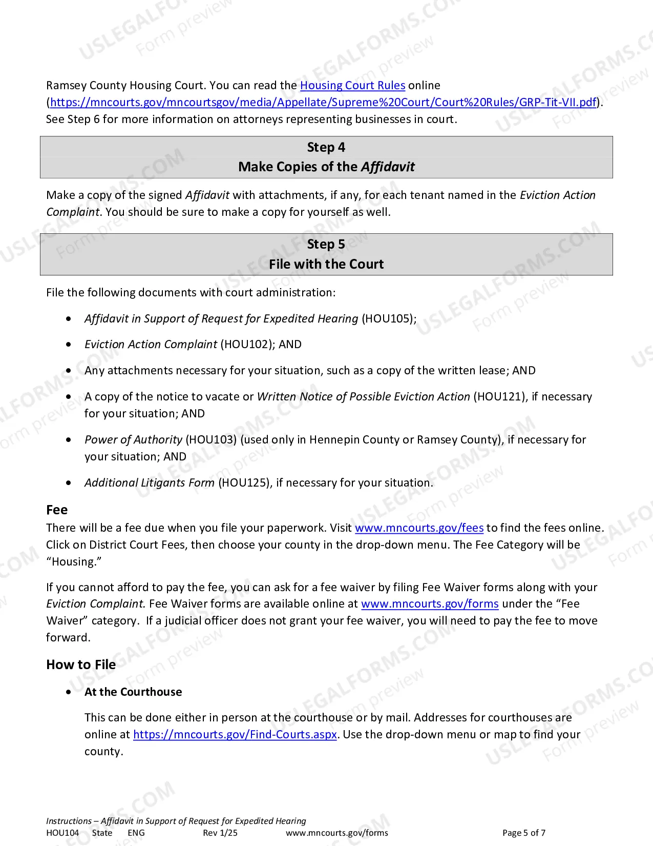 Preview Instructions - Affidavit in Support of Request for Expedited Hearing