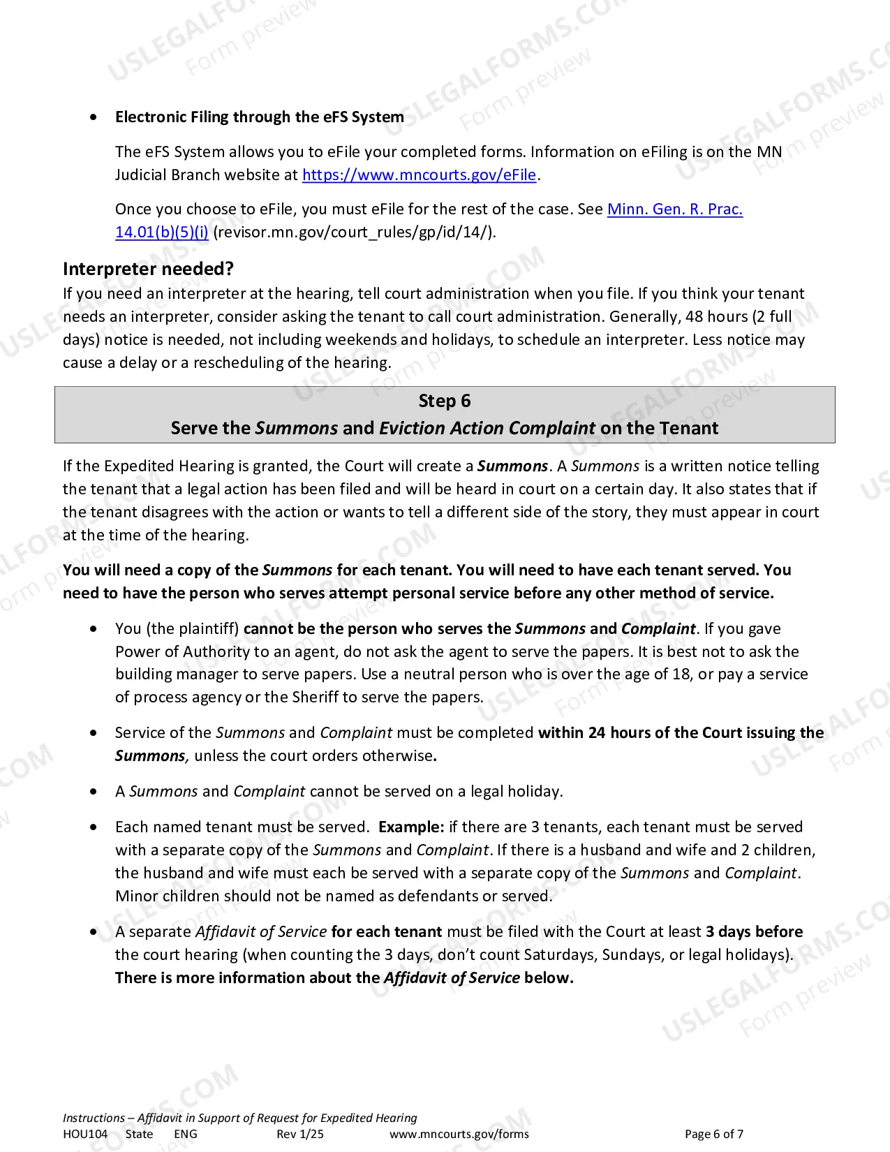 Preview Instructions - Affidavit in Support of Request for Expedited Hearing